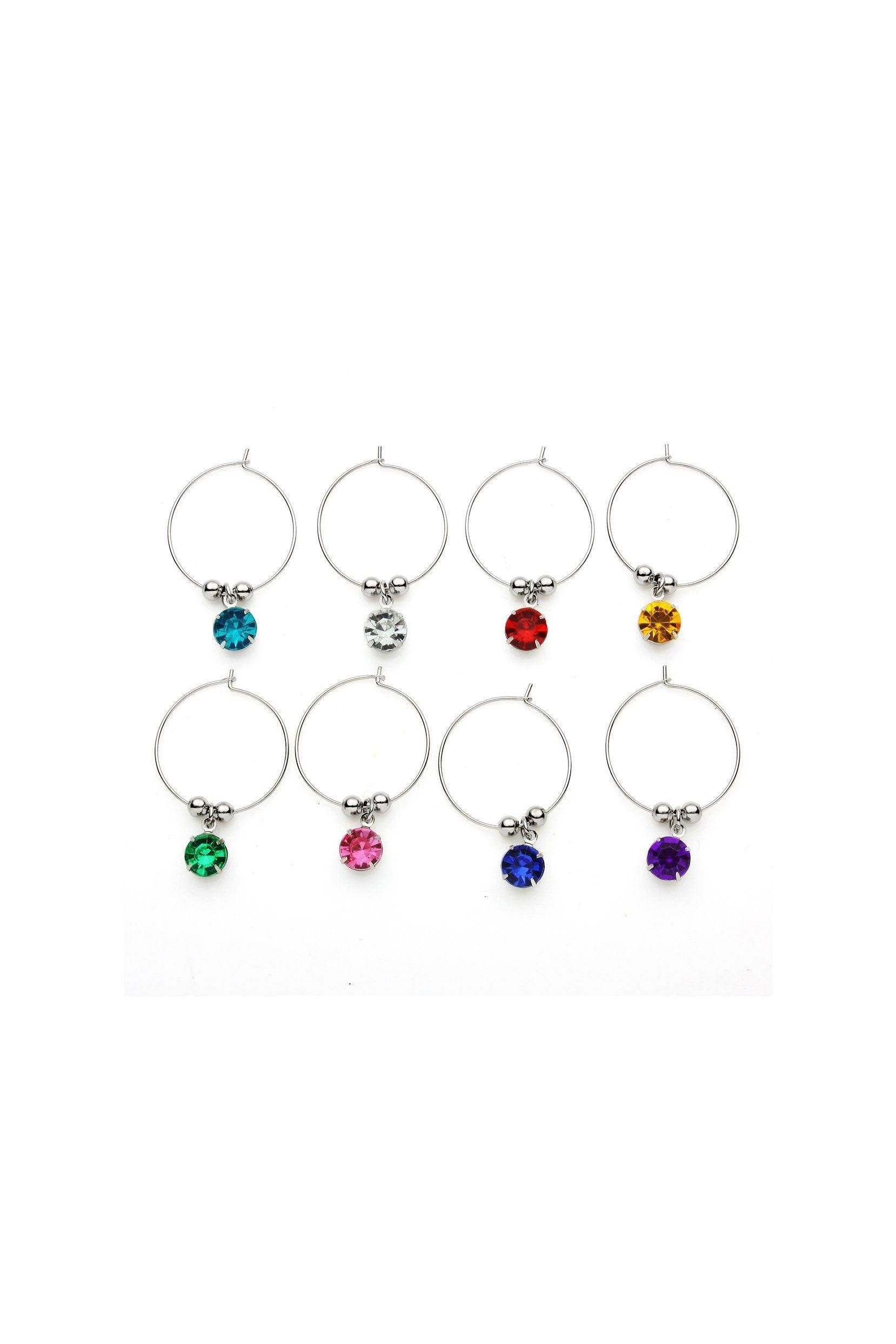 Crystal Wine Glass Charms Identifiers Drink Marker Rings Tags for Goblet Champagne Flutes Cocktails Martinis CGF0146 (Set of 8 pcs) - COCOMELODY